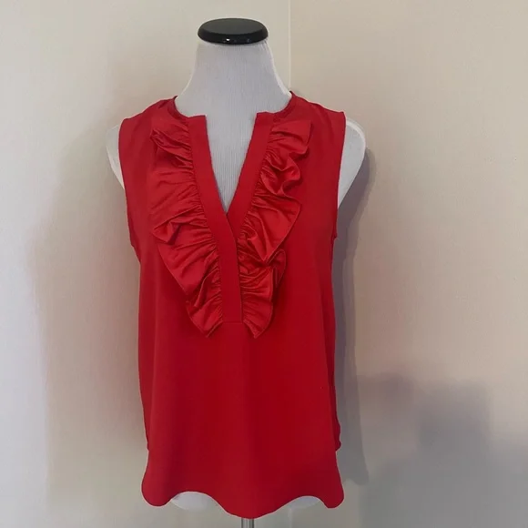 J Crew Orange/Red Ruffle Sleeveless Top - Picture 3 of 10